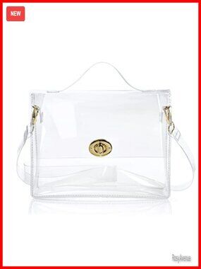 Clear Satchel Crossbody Bag with Turn Lock, Stadium Approved PVC Handbag